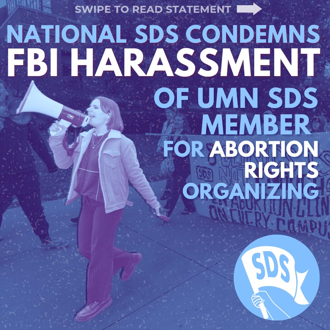 National SDS Condemns FBI Harassment of UMN SDS Member for Abortion Rights Organizing