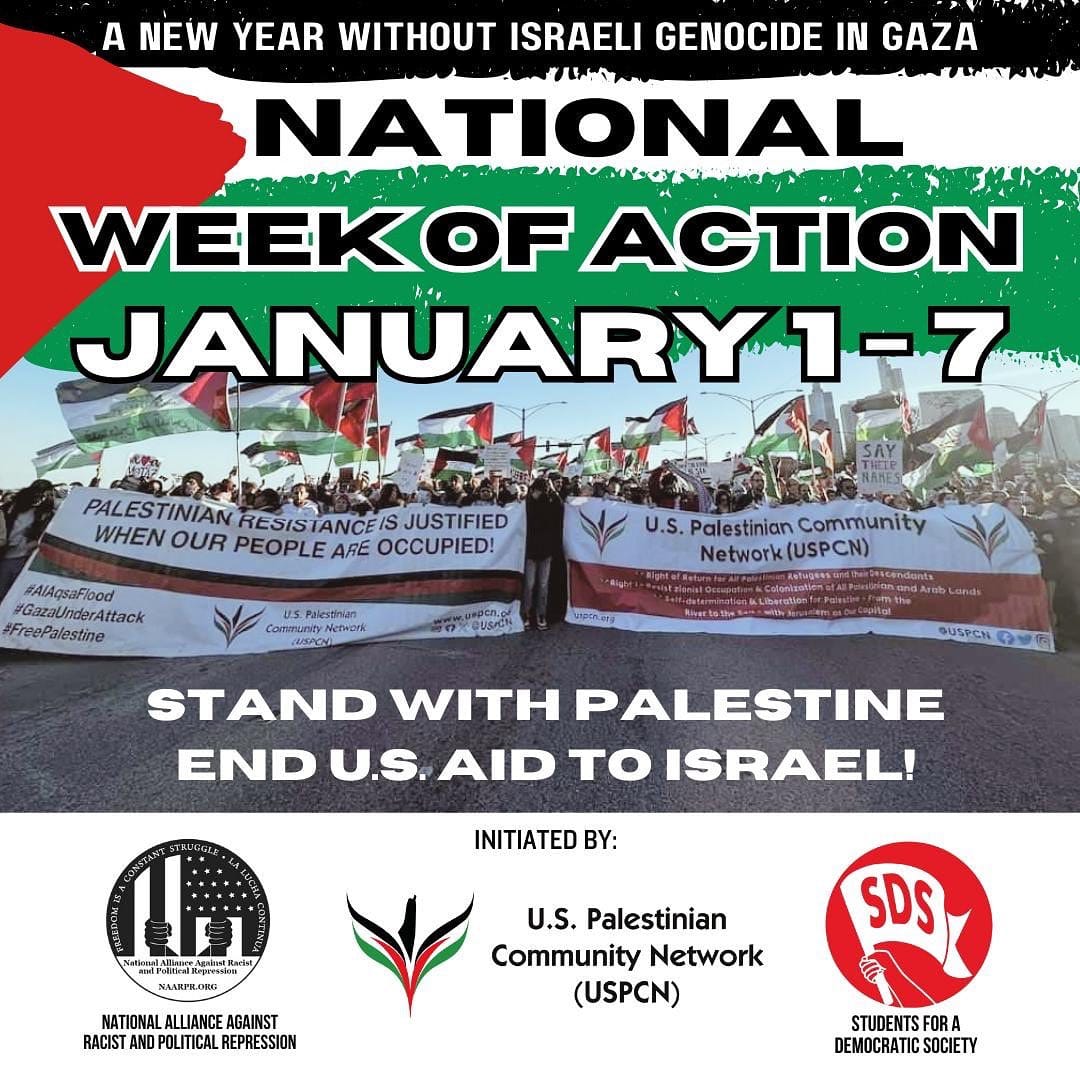 USPCN, NAARPR, and SDS Call National Week of Action for a Free Palestine